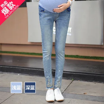 Karšto Pardavimas Naujų Mados Pasta gręžimo Moterų Motinystės Džinsai Elastinga Juosmens Medvilnės Nėščioms Moterims Legging Jeans Kelnės aukštos kokybės