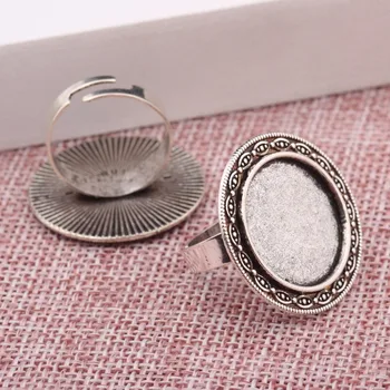 Onwear 10vnt cabochon žiedas bazės parametrus 20mm dia antikvariniai sidabro aukščio metalo tuščią žiedai bezel padėklai 