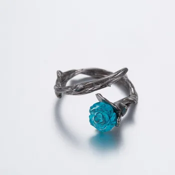 SMJEL Vintage Black Blue Stone Gėlių Atidaryti Žiedai Moterų Bohemijos Sužadėtuvių Žiedai Bijoux Šalis, Dovanos, Papuošalai
