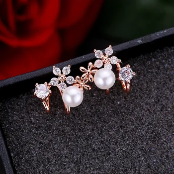 Nauja rožinė aukso spalvos Auskarai korėjos romantiška moterų kristalų mažas gėlės po kabantys Auskarai vestuvių sidabro Papuošalai