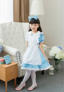 Mergina Japonijos Cosplay Kostiumų Alice Vaikai Tarnaitė Sailor Lolita Suknelė Dryžuota Mėlyna Mergina Kostiumas Vaikams Drabužių Nemokamai galvos apdangalai