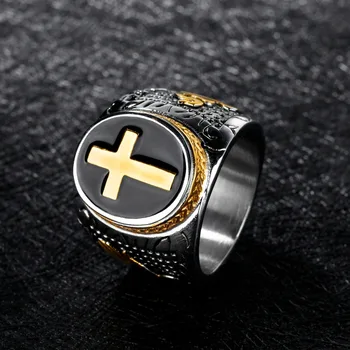 Nemokamas Pristatymas Kryžiaus Titano plieno punk derliaus kryžiaus stiliaus Juoda ir Aukso Spalvos vyriški žiedas