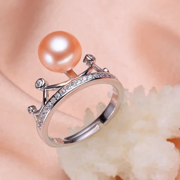 Nekilnojamojo natūralių gėlavandenių perlų žiedas moterims, sidabras 925,mados karūnos perlas juvelyrikos žiedą, mergina sužadėtuvių dovana