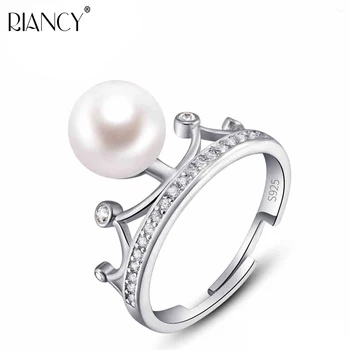 Nekilnojamojo natūralių gėlavandenių perlų žiedas moterims, sidabras 925,mados karūnos perlas juvelyrikos žiedą, mergina sužadėtuvių dovana