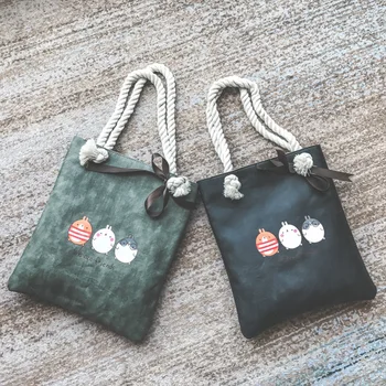 MOTERŲ pečių maišą naujų mielas virvę pirkinių krepšys animacinių filmų spausdinimo totalizator krepšiai Kawai