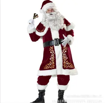 Pilnas Komplektas Kalėdinių Kostiumų Santa Claus Suaugusiems Raudona Kalėdų Drabužius Kalėdų Senelio Kostiumas Prabangus Kostiumas