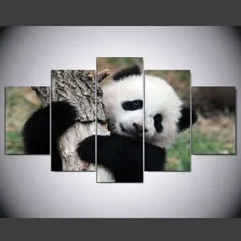Rėmas Namų Dekoro Gyvenimo Kambario Sienos Nuotraukas, 5 Kolegijos Mielas Gyvūnų Panda Meno Tapybos Modulinės HD Atspausdinta Drobė Anotacija Plakatas