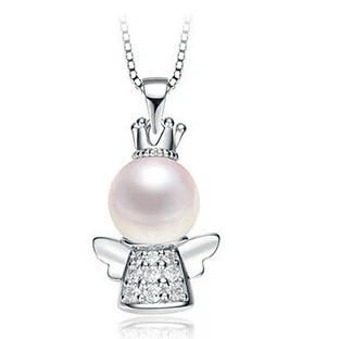 2016 naują atvykimo mados angelas imitacija shell perlų kristalo dizainas 925 sterlingas sidabro moterų pakabukas karoliai gimtadienio dovana