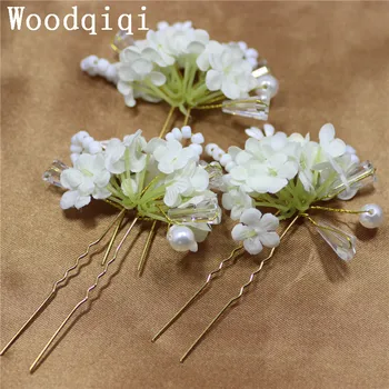 Woodqiqi 3 Vnt./Daug Mados Kristalų plaukų segtukai, Vestuvių Imituojamas Pearl Plaukų Smeigtukai baltos Spalvos Gėlių Nuotakos Plaukų Clips