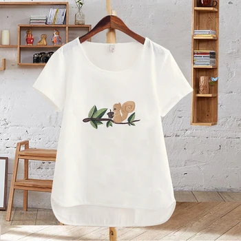 Harajuku Vasarą Moterys Šukuotinės Medvilnės Marškinėliai Išsiuvinėti Gėlių Balti trumpomis Rankovėmis T-shirt Plius Dydis T Marškinėliai Moteriška Atsitiktinis Viršų