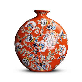 Kinijos Amerikietiško Stiliaus Oranžinė Raudona Pastelinių Ranka-dažytos Keramikos Plokščia Vaza Papuošalai Retro Europos Kambario Įėjimas, TV Spintelė