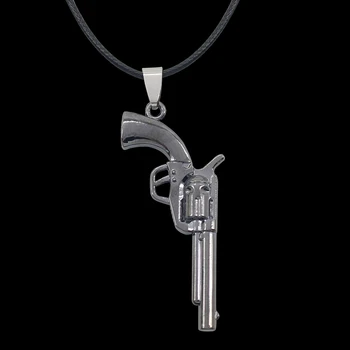 Mados Senovinių Žaislų Ginklą Modelis Metalo Pakabukas Karoliai 3D Modeliavimas Revolver Ginklai Kaklo Odos Lyno, Grandinės Karoliai Vyrams