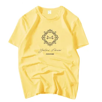 Vasaros stiliaus mamamoo geltona gėlė albumą patį spausdinimą, o kaklas trumpas rankovės marškinėliai kpop moomoo unisex laisvi marškinėliai 8 spalvos