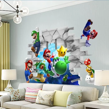 Animacinių filmų Mario Bros Vaikų Kambarių Sienų Lipdukai Lipdukas Darželio Namų Dekoro Freskos už Berniukas Miegamojo Kambarį Freskos Meno
