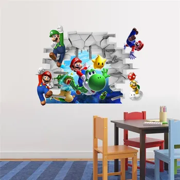 Animacinių filmų Mario Bros Vaikų Kambarių Sienų Lipdukai Lipdukas Darželio Namų Dekoro Freskos už Berniukas Miegamojo Kambarį Freskos Meno
