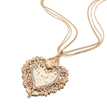 Shefly Angel Heart Pendant Karoliai Su Kubinis Cirkonis Aukso Spalvos Vandens banga, Grandinės, Aksesuarai Moterims XL07958