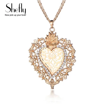 Shefly Angel Heart Pendant Karoliai Su Kubinis Cirkonis Aukso Spalvos Vandens banga, Grandinės, Aksesuarai Moterims XL07958