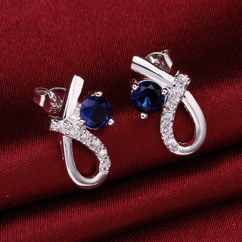 925 gryno sidabro padengtą stud auskarai moterims Antspaudu 925 mielas lašas vandens link big blue crystal akmens auskarai bižuterijos