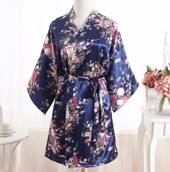 Tamsiai Mėlyna Derliaus Gėlių Moterų Viskozė Chalatas Kimono Stiliaus Kinijos Moterų Pižamą Vonia Suknelė Sleepwear Seksuali Mini naktiniai drabužiai SG050