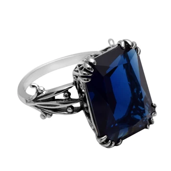 Szjinao 925 sterlingas sidabro žiedas moterų vestuvių žiedai aikštėje Derliaus reated sapphire crystal žiedą, Karoliukai, papuošalai priėmimo