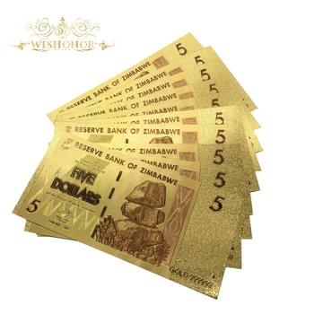 10vnt/daug Gražus, Zimbabvė Banknotų 5 Doleris Vekseliai Banknotų 24k Auksu Padirbtų Pinigų Replika Surinkimo