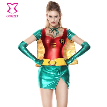 Raudona Ir Žalia PVC Supergirl Cosplay Kostiumas Seksualus Superherojų Kostiumais, Moterys Suaugusiųjų Halloween Carnival Šalies Superwoman Išgalvotas Suknelė