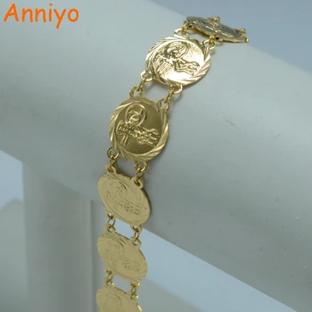Anniyo 20cm Turkija Monetos Bracklet Moterų Aukso Spalvos Arabų Bangle Papuošalų, Monetų Turk Vertus Grandines