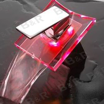 Nemokamas pristatymas Vonios Maišytuvas, Chromuotas Žalvaris vienu rankena vieną skylę Maišytuvas Bakstelėkite LED stiklo baseino maišytuvas LH-8061