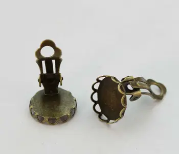 30PCS Antiqued bronzos 12mm Cabochon Parametrai Klipą Auskarai #22959