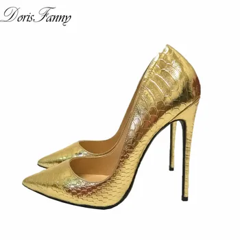 DorisFanny 2017 šalies aukso vestuvių batai moterims pažymėjo tne seksualių aukštakulnių siurbliai, didelis, mažas dydis