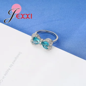 JEXXI Unikalaus Dizaino Lankas Formos 925 Sterlingas Sidabro Žiedai Su Vandens Lašas Kristalų Mados 2017 Vestuvės Vestuvinis Žiedas Moterims