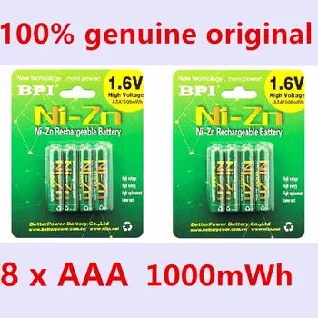 8pcs/daug Originalių Naują BPI AAA 1000mWh 1.6 V, 1.5 V NI-Cu NI Zn NIZN aaa Žemas savaiminio išsikrovimo daugkartinio įkrovimo baterija 1.5 V