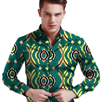 Afrikos spausdinti vyriški marškiniai, pasukite žemyn apykaklės dashiki marškinėliai vyrams mados spaudinius vaškas Ankara marškinėliai pritaikytus afrikos drabužiai