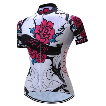 2017 TELEYI MTB Dviratis Jersey Moterų Pro Cycling Drabužių trumpomis Rankovėmis Dviratį Top Marškinėliai Mergaitėms Nešioti Jersey Gėlių dviračių Striukė