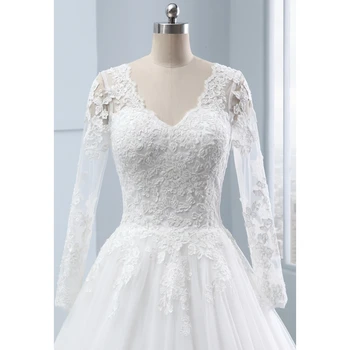 Miaoduo Prabanga Long Sleeve Lace Appliques Nugaros Perlų Vestuvių Suknelė iki 2018 m. Kamuolys Suknelė Nėrinių Vestuvių Suknelės vestido de noiva