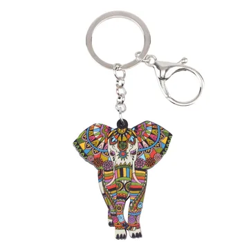 Bonsny Akrilo Šuo Papuošalai Jungle Elephant Gyvūnų Key Chain Raktų Žiedas Pom Dovana Moterims Mergina Maišelį, Žavesio Keychain Pakabukas Papuošalai