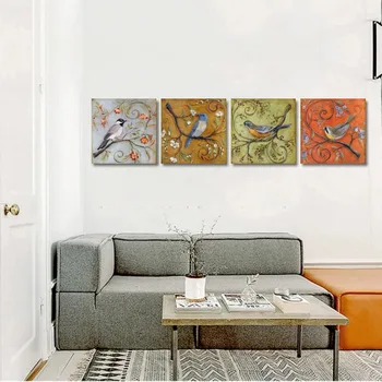 4 plokštės drobės tapybos monopolis Modulinės nuotraukas quadros Raudonas, geltonas, mėlynas ir žalias paukštis 