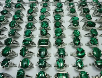 15vnt didmeninės juvelyrikos žiedą, daug bižuterijos Derinys Žalia Malachito Akmuo, sidabro Padengtą Moterų, Vyrų Žiedai nemokamas pristatymas LB524