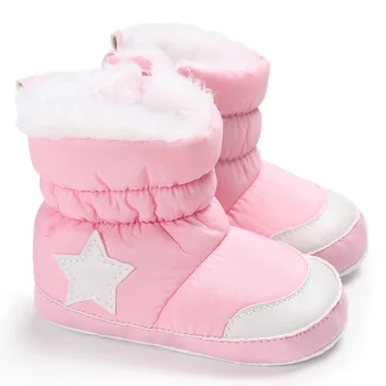 Minkšto dugno Naujagimiui įkrovos žiemą laikyti šiltai batai su storu kailiu kūdikių mergaitės, berniukai pirmą walker white star baby mokasinai