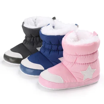 Minkšto dugno Naujagimiui įkrovos žiemą laikyti šiltai batai su storu kailiu kūdikių mergaitės, berniukai pirmą walker white star baby mokasinai