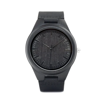 BOBO PAUKŠČIŲ WD26 Mens Dizainą, Prabangos Prekės ženklo Juoda Mediniai Laikrodžiai Nekilnojamojo Odos Kvarciniai Laikrodžių Vyrams Gamtos Juodmedžio Medienos Lašas Laivybos