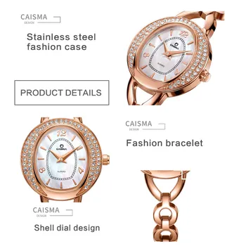 Prabangos prekės ženklo laikrodžiai moterys Mados ir grožio kvarco žiūrėti relogio feminino vandeniui 50m CASIMA#2616