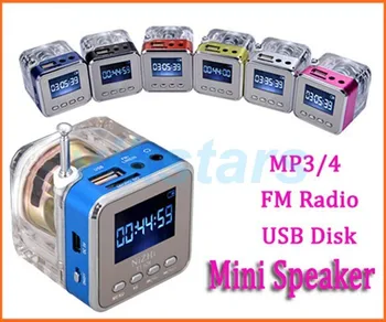 Kristalų apšvietimo Mini Skaitmeninis Garsiakalbis Muzikos nešiojamas radijas Micro SD/TF USB Disko, mp3, fm radijas, LCD Ekranas, garsiakalbis, laikrodis, radijo 028