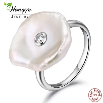 Hongye Natūralių Perlų Žiedai 925 Sterlingas sidabro-papuošalai, Pažeidimas Gėlavandenių Perlų Žiedas ,Šalis, Dovanos,Nemokamas Pristatymas