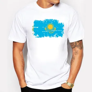 Kazachstano Gerbėjų Nudžiuginti Tshirts Vyrų Kazachstano Nacionalinės Vėliavos Tee Marškinėliai Trumpas Medvilnės marškinėliai Nostalgiškas Stiliaus Grobis Viršūnės