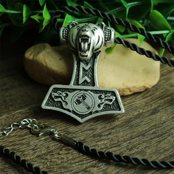 1pcs didmeninė skandinavų lokys Thor Hammer pakabukas viking Norvegija Dvigubai Vadovauja vilkas karoliai vyrų pakabukas papuošalai, Amuletai