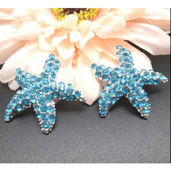 30mm Aqua ir mėlyna kalnų krištolas Žvaigždė Embellishment Kristalų Žvaigždė Karka metalo Mygtuką sidabro 30pcs RMM004-3