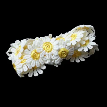 Poliesteris Nėrinių Apdaila Išsiuvinėti Daisy Gėlių Geltonas ir Baltas Namų Tekstilės, Drabužių Reikmenys, 25mm(1