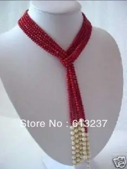 Mados 5mm raudonas dirbtinis koralas baltas perlas apvalūs karoliukai šalikas karoliai moterų mados juvelyrika priėmimo 50inch MY4603