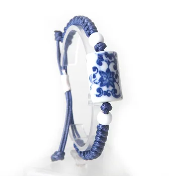 Mėlynos ir baltos spalvos porceliano Nacionalinės Vėjo Keramikos apyrankės moterims, vyrams, panda mėgėjams Dovana reguliuojamas virvę apyrankės